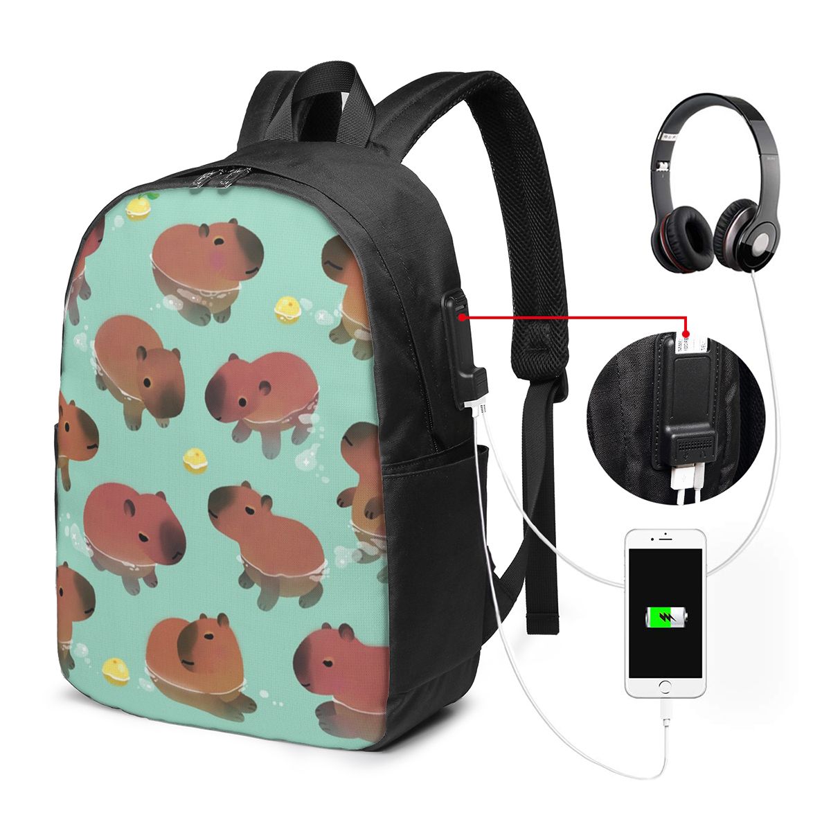 Laptop Bag - カピバラアニマル柄バックパック旅行ノートブックバッグコンピュータ大学生スクールバッグラップトップショルダーバッグ男性女性用