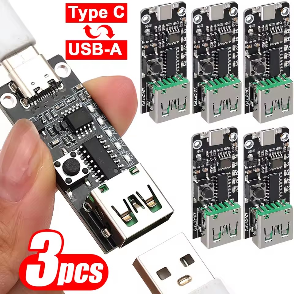 Usb C Hub - 1～3個入り USB-C 5A PDトリガーボード、Type-Cメス入力から5V/9V/12V/20V USB-Aポート出力、電圧調整可能な電源トリガーモジュール