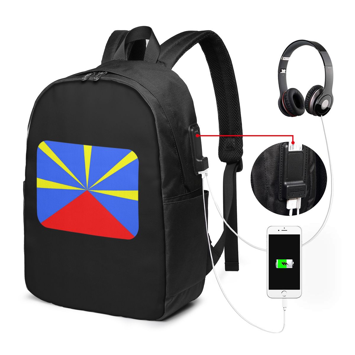 Laptop Bag - 974 レユニオン島旗バックパック旅行ノートブックバッグコンピュータ大学生スクールバッグラップトップショルダーバッグ男性女性用