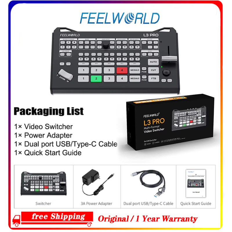 Hdmi Cable - FEELWORLD L3 PRO 5チャンネルビデオスイッチャーミキサー、UVC入力、クロマキー・グリーンスクリーン対応、eスポーツ配信用オーディオミキサー