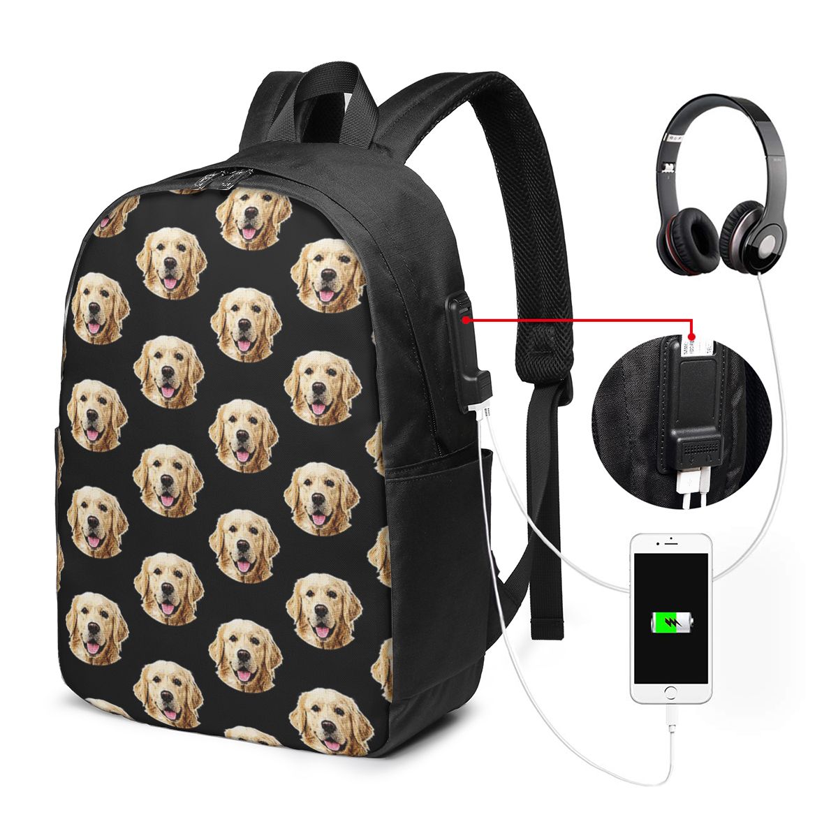 面白いゴールデンレトリバーの顔の肖像画バックパック旅行ノート - Laptop Bag のレビューと価格